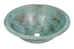 Miedziana okrągła umywalka patynowana meksykańska