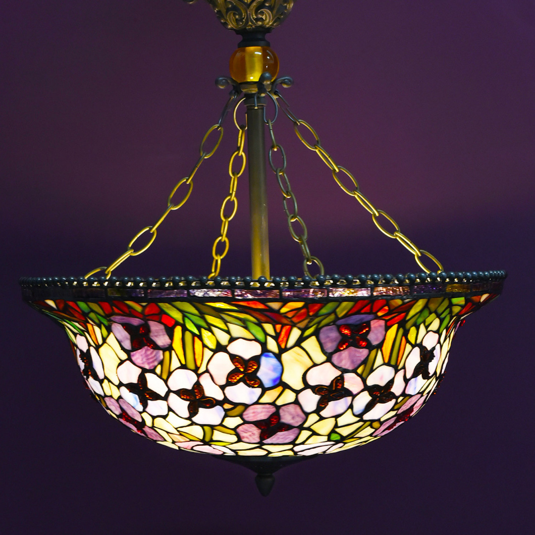 Piękna lampa sufitowa witrażowa w kwiaty TIFFANY