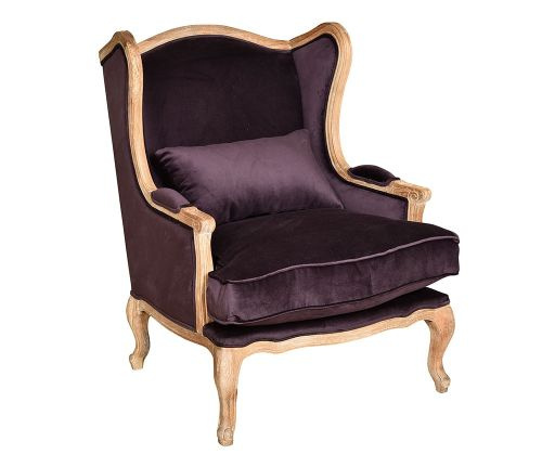 Stylowy tapicerowany fotel bakłażan CLASSIC Belldeco 1
