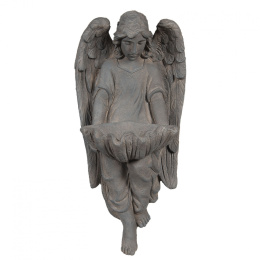 Szara rzeźba naścienna anioł z misą