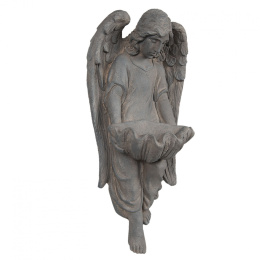 Szara rzeźba naścienna anioł z misą