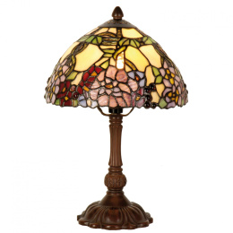 Witrażowa mała lampa stołowa w kwiaty TIFFANY