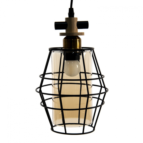 Czarna ażurowa lampa z kratą loft Clayre & Eef