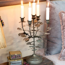 Metalowy świecznik z liśćmi vintage Chic Antique