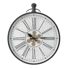 Przecierany zegar ścienny vintage z ozdobnym mechanizmem