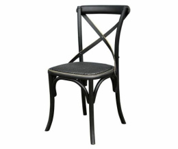 Czarne krzesło z rattanowym siedziskiem BARI Belldeco