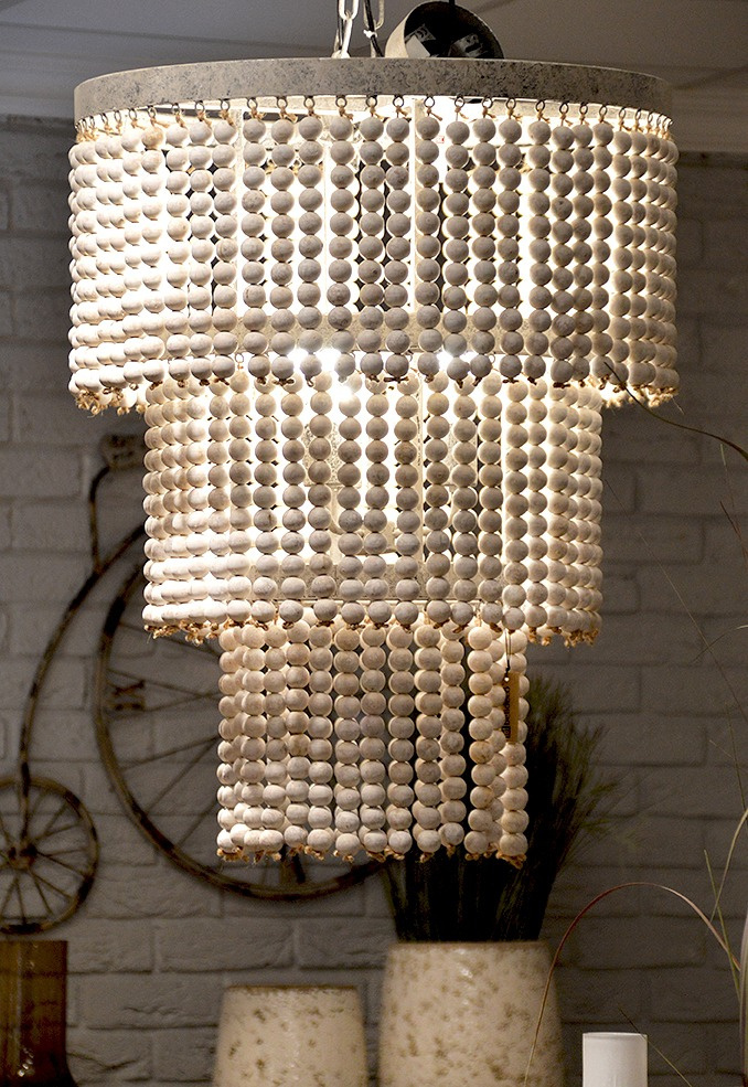 Lampa z drewnianych koralików VINTAGE Belldeco