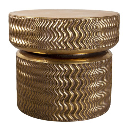 Okrągły złoty stolik z karbowanego metalu