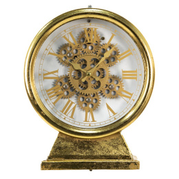 Złoty zegar stołowy z ozdobnym mechanizmem vintage