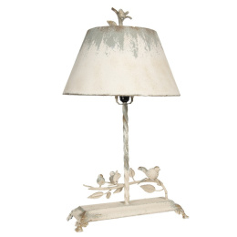 Biała postarzana lampa stołowa z przetarciami vintage