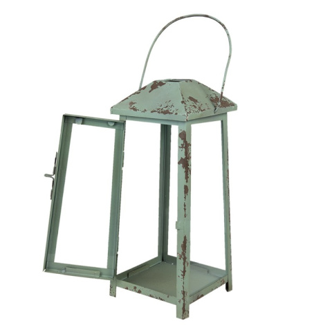 Miętowy postarzany lampion metalowy vintage