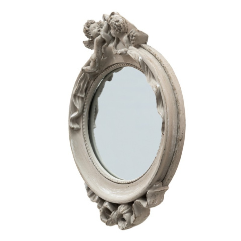 Szare owalne lustro z aniołkami vintage