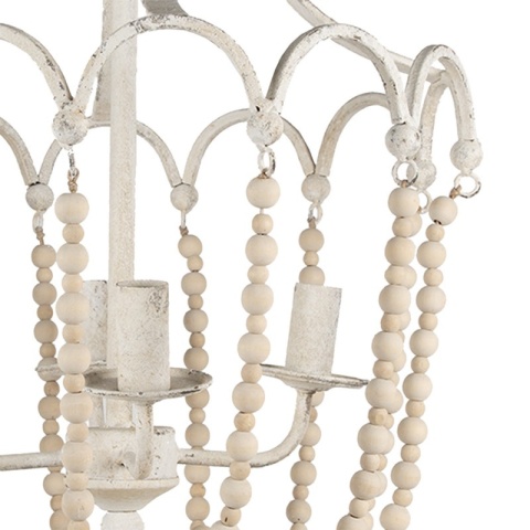 Biała postarzana lampa z koralikami farmhouse style