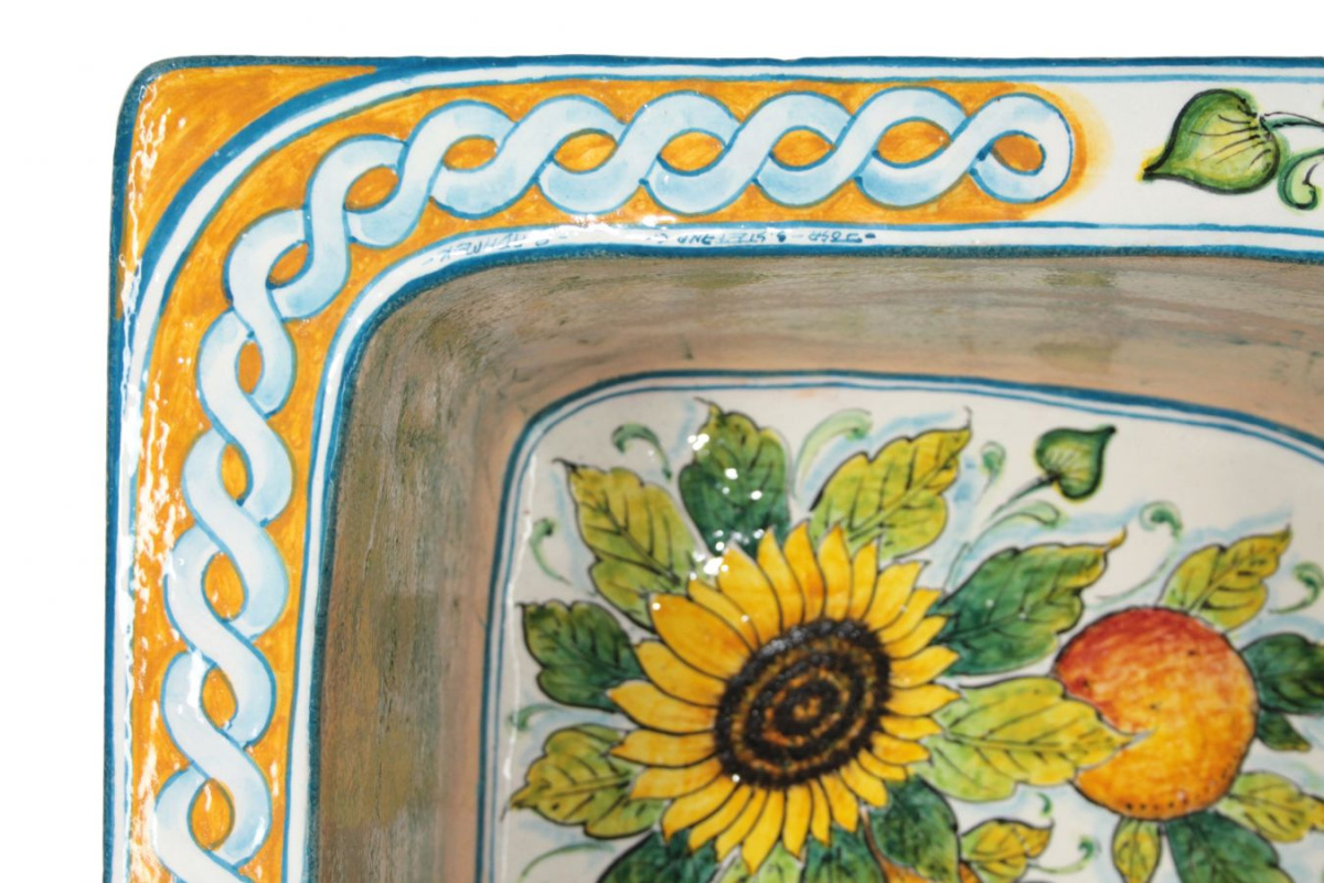 Włoski zlew ceramiczny w kwiaty dwukomorowy