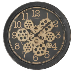 Czarno-złoty zegar postarzany z ozdobnymi trybami