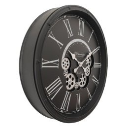 Czarny przecierany zegar z ozdobnymi trybami