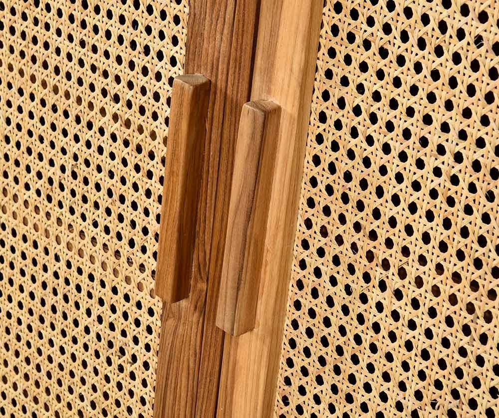 Drewniana wysoka szafka z rattanem BARI Belldeco