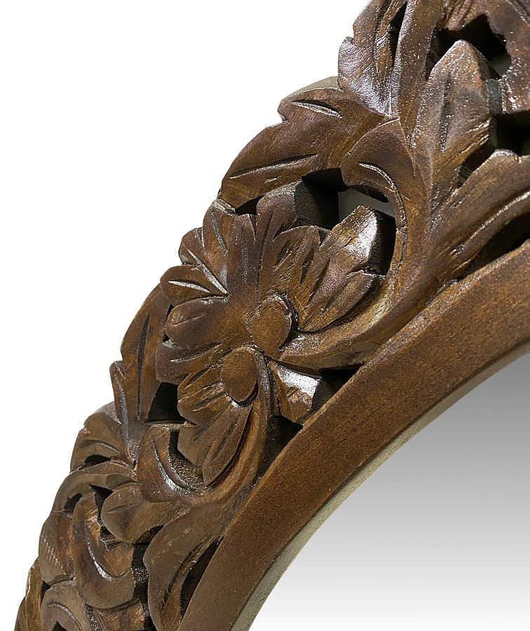 Okrągłe lustro w drewnianej rzeźbionej ramie 90 cm