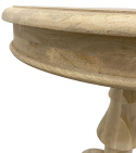Okrągły jasny stolik drewniany z Indii na ozdobnej nodze