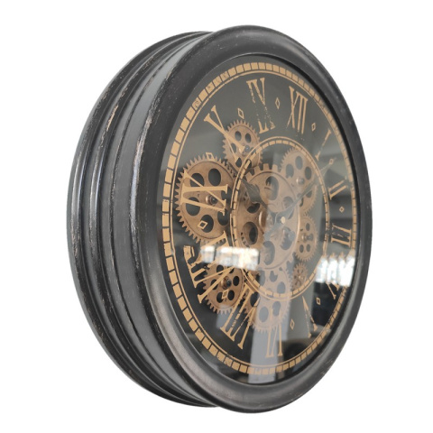 Postarzany zegar ścienny z ozdobnymi trybami