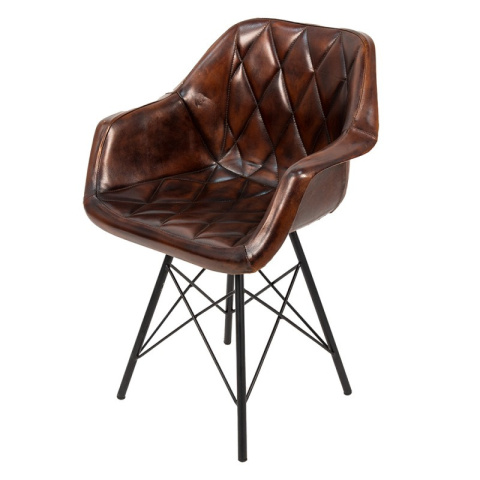 Skórzane krzesło pikowane na metalowych nogach industrial