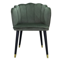 Zielone tapicerowane krzesło na czarnych nóżkach