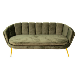 Zielona sofa retro na złotych nóżkach