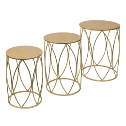 Metalowe okrągłe złote stoliki set 3 szt. Clayre & Eef