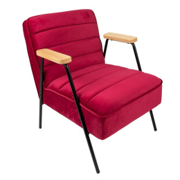 Welurowy fotel w stylu retro czerwony