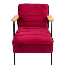 Welurowy fotel w stylu retro czerwony