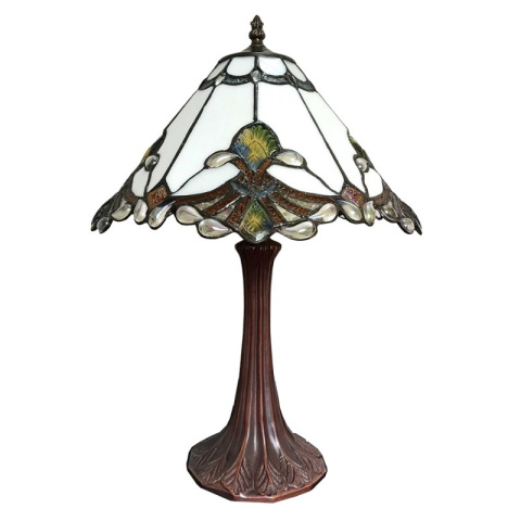 Biała lampa witrażowa stołowa TIFFANY Clayre & Eef