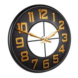 Duży zegar ścienny metalowy czarno złoty