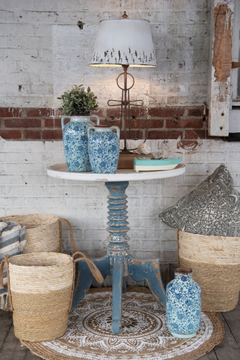 Okrągły dywan jutowy we wzorki boho