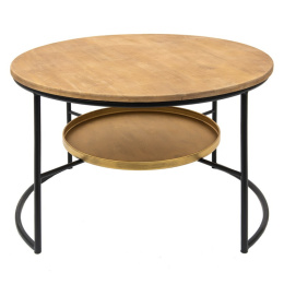 Okrągły stolik kawowy z półką drewno i metal