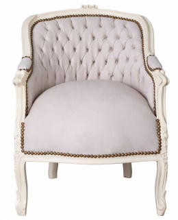 Beżowy fotel pikowany w stylu Ludwika XVI