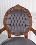 Szary fotel tapicerowany z podłokietnikami Ludwik XVI B