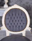 Szary fotel tapicerowany z podłokietnikami Ludwik XVI