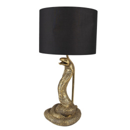 Złota lampa stołowa z czarnym kloszem Clayre & Eef