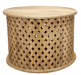 Okrągły drewniany stolik kawowy orientalny z Indii