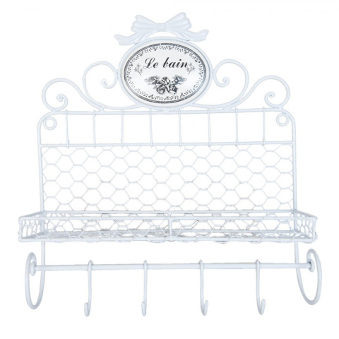 Biała półka łazienkowa z wieszakami Clayre & Eef