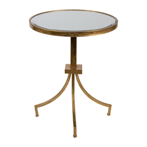 Okrągły pozłacany stolik ze szklanym blatem