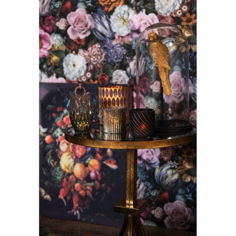 Okrągły pozłacany stolik ze szklanym blatem