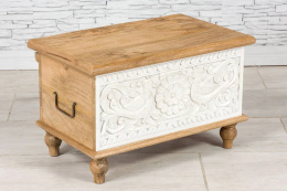 Bielony kufer drewniany 60 cm - meble indyjskie