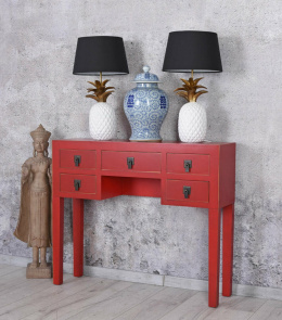 Czerwona drewniana konsola orientalna z szufladami