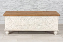 Bielona skrzynia drewniana 120 cm - meble indyjskie
