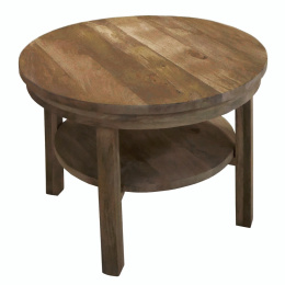 Indyjski drewniany okrągły stolik kawowy z półką