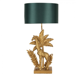 Złota lampa stołowa z zielonym abażurem Clayre & Eef