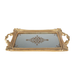 Prostokątna złota taca z lustrem w stylu barokowym Clayre & Eef