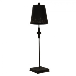 Czarna metalowa lampa stołowa w stylu eklektycznym