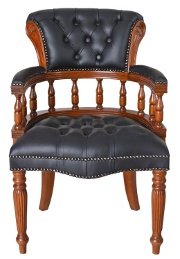 Czarne skórzane krzesło gabinetowe w stylu Chesterfield